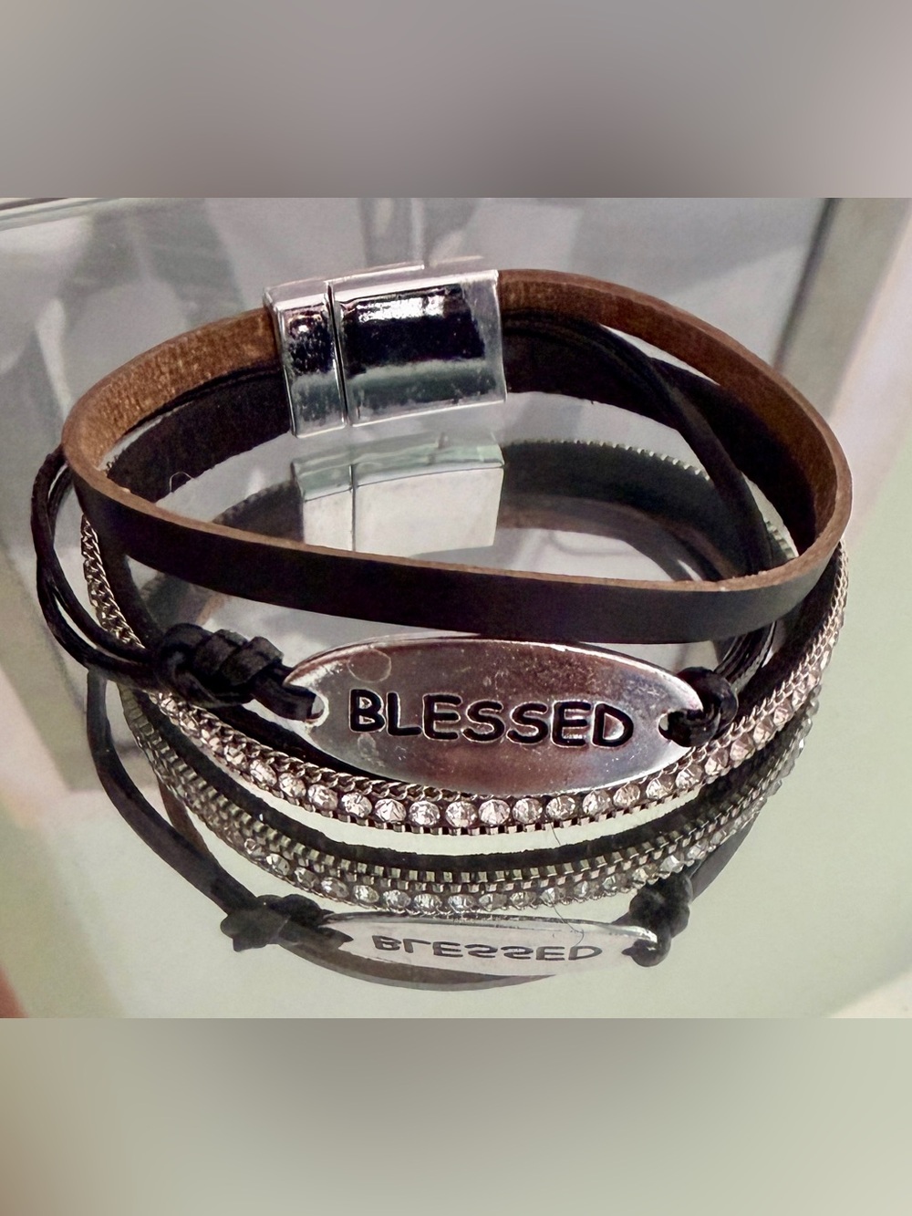Source Unknown Black and Brown "BLESSED" Multi-Strand Bracelet